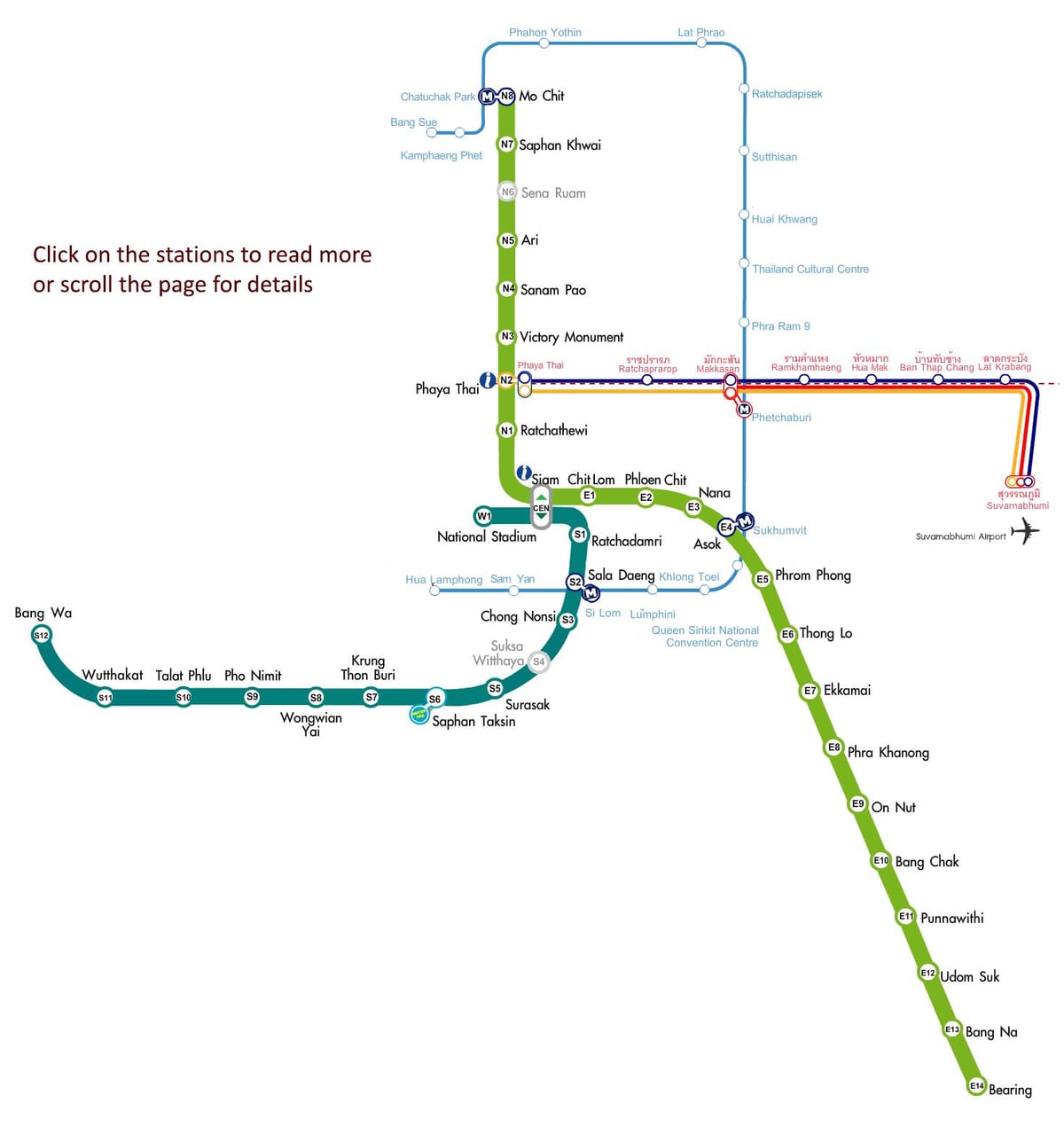 aeroporto em banguecoque a um sistema elevado de metro mapa