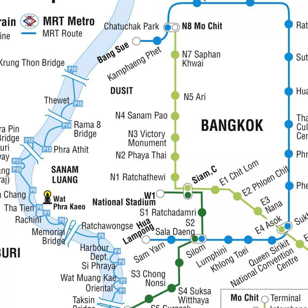 mapa de bancoc de metro e de skytrain (comboio