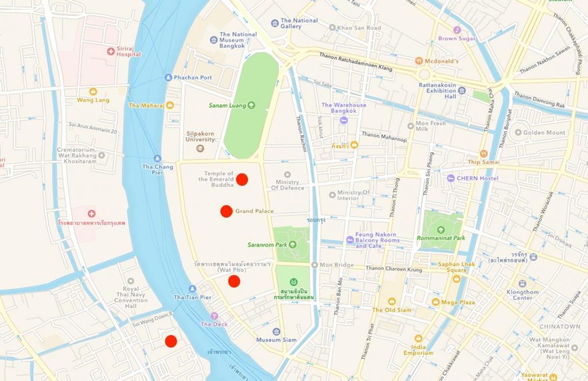 mapa de templos em bangkok