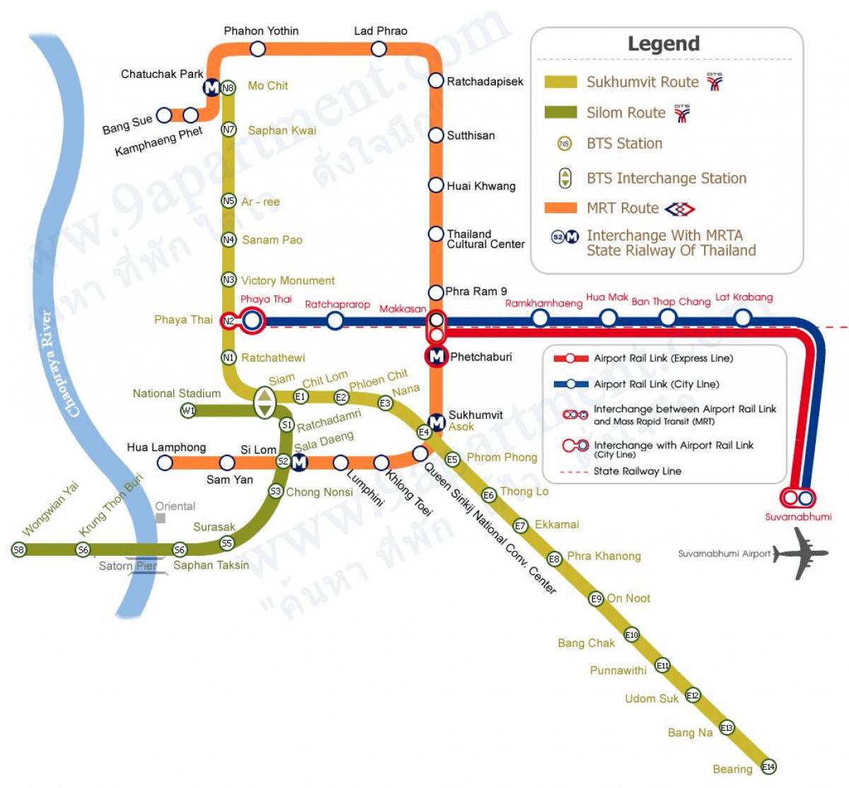 estação de mrt (metro bts de banguecoque mapa