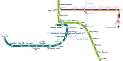 Aeroporto em banguecoque a um sistema elevado de metro mapa